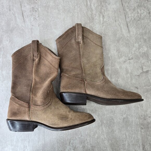 Steve Madden Western Boots Sz 7 Tan Suede Pull on Casual Cowgirl Midcalf Booties - Picture 5 of 13